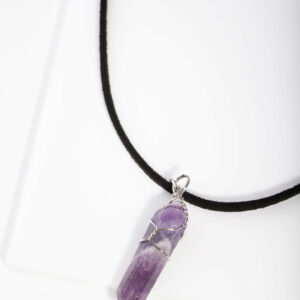 Rhodium Wire Wrap Amethyst Stone Necklace