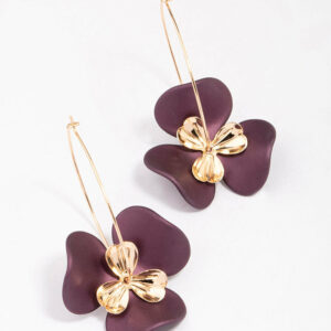 & Brown Large Flower Wire Hoop Earrings