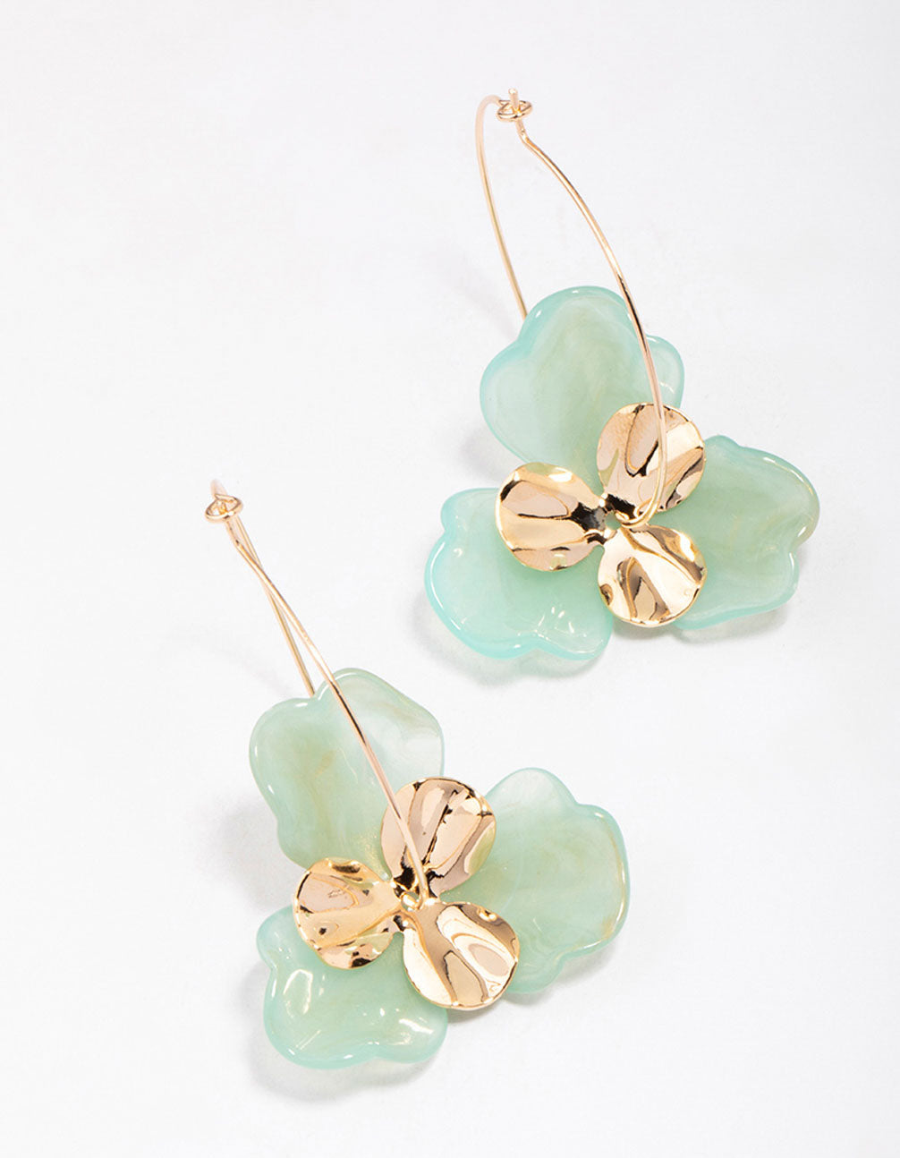 & Green Large Flower Wire Hoop Earrings
