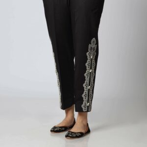 Black Cotton Straight Fit Laced Trouser PS3505