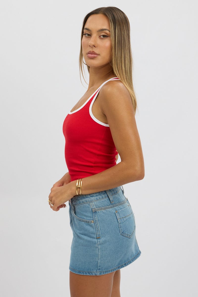 Red Tank Top Sleeveless Contrast Trim - Image 4