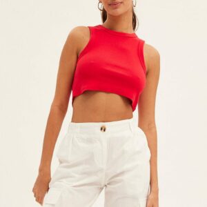 Red Tank Top Sleeveless Crew Neck