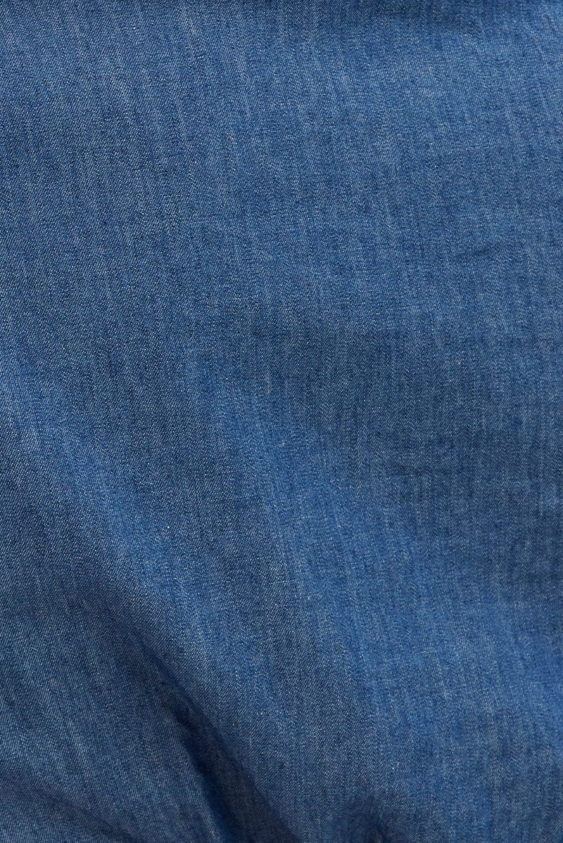 Denim Crop Shirt Long Sleeve Collared Corset Detail - Image 6