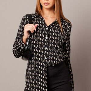 Black Geo Relaxed Shirt Long Sleeve
