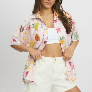 Pink Abstract Relaxed Shirt Short Sleeve